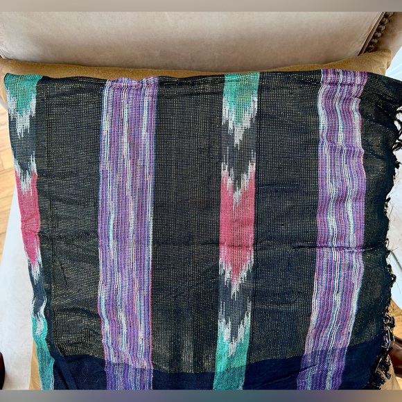 Lauren Liz Black/Metallic Gold Multicolored Aztec Southwestern Scarf - Picture 3 of 9